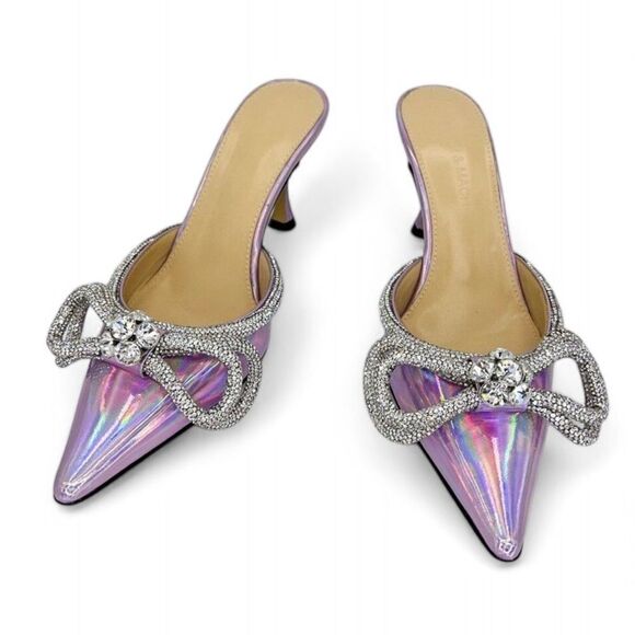 NWT MACH & MACH Pink Iridescent Crystal Embellished Bow Mules Size EU36 - Picture 5 of 12